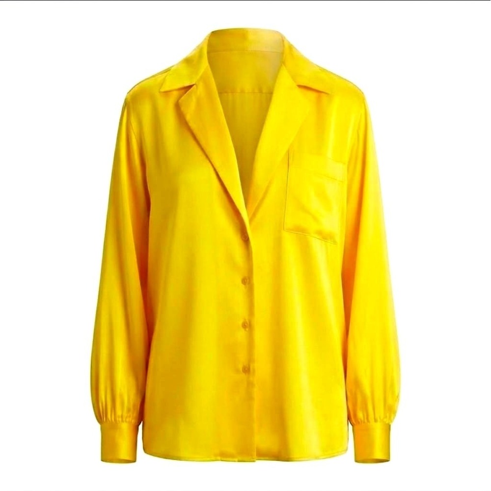 Ralph Lauren Collection Roslin Silk Stretch Charmeuse Shirt Yellow M NWOT Italy